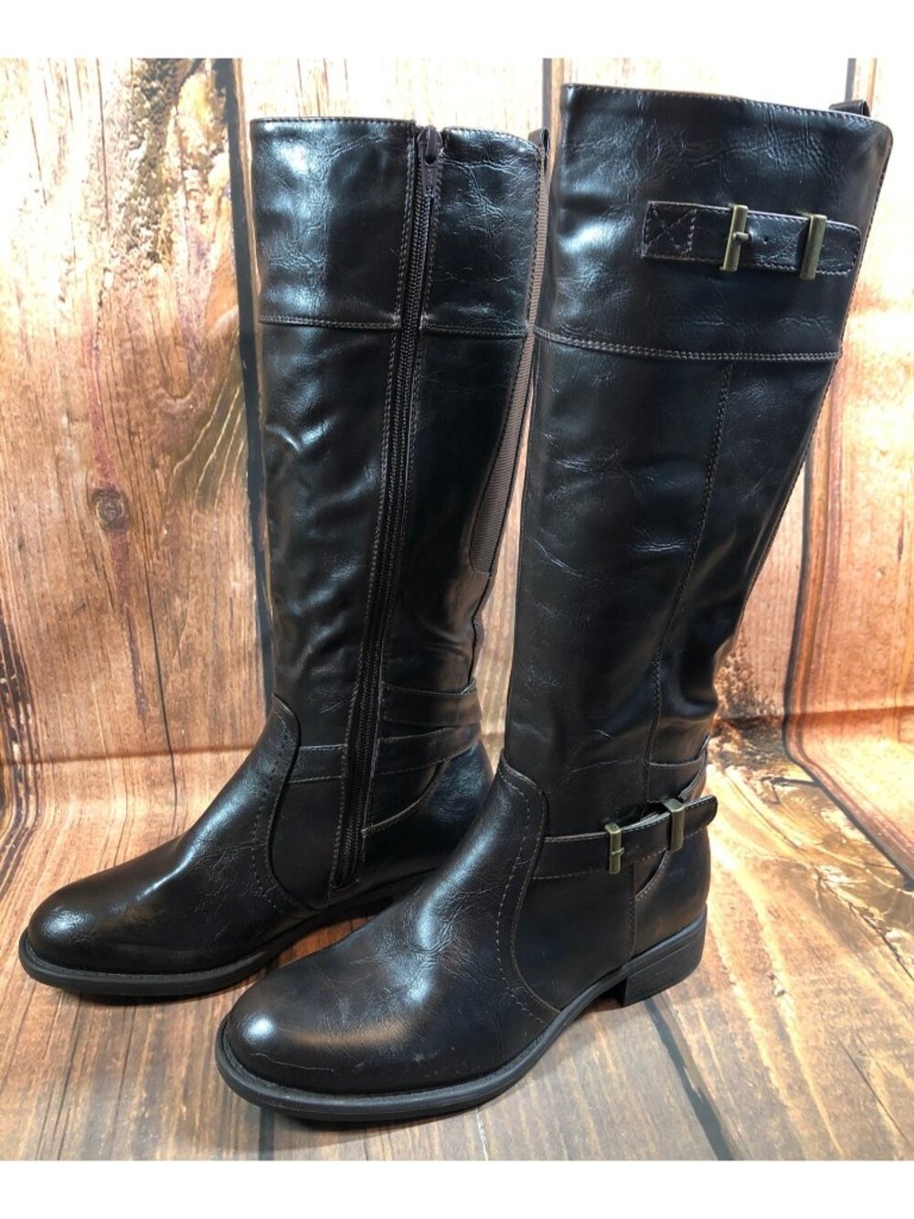 Relativity Manor Brown Faux Leather Side Zip Riding Boots Womens 6 M (k6s)